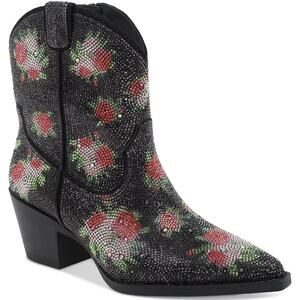 Wild Pair Women Western Cowgirl Booties Lacey Size US 7M Black Floral Bling